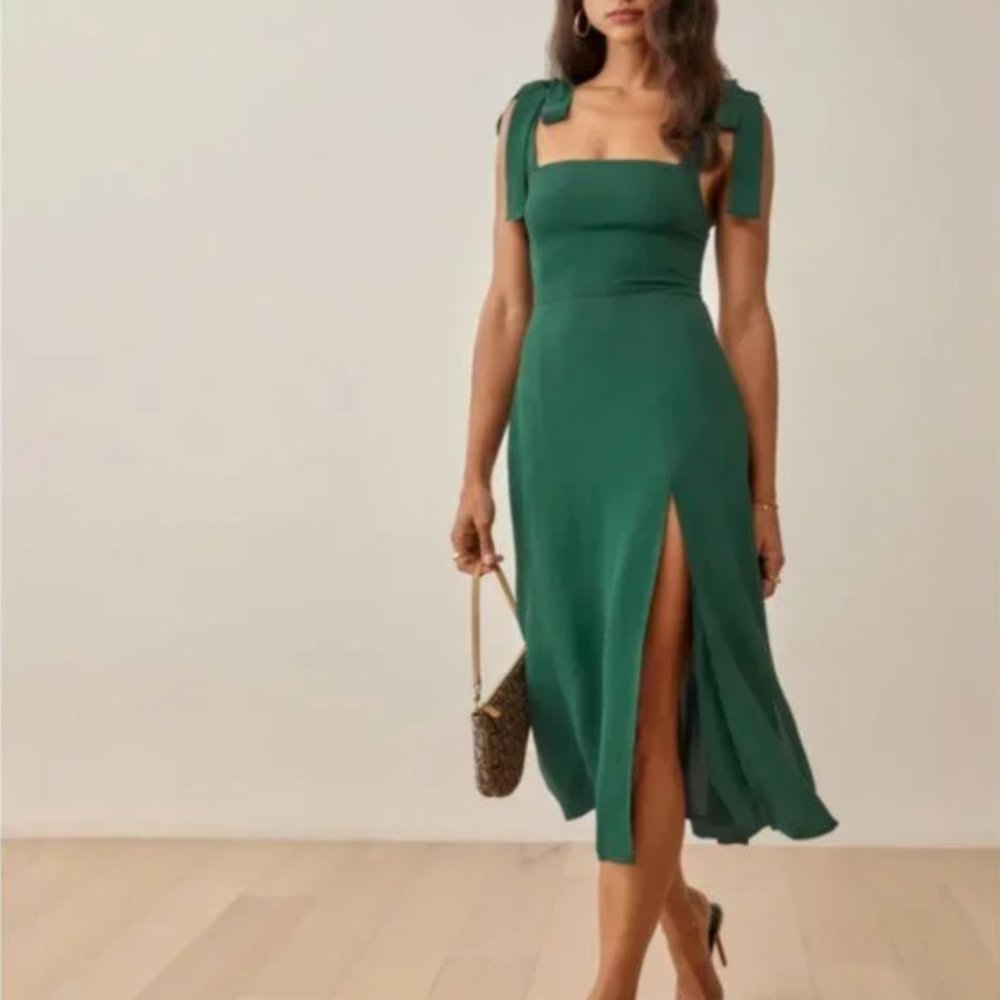 BEST Reformation Twilight Midi Dress - Emerald Green Cocktail Party Wedding - Picture 4 of 10